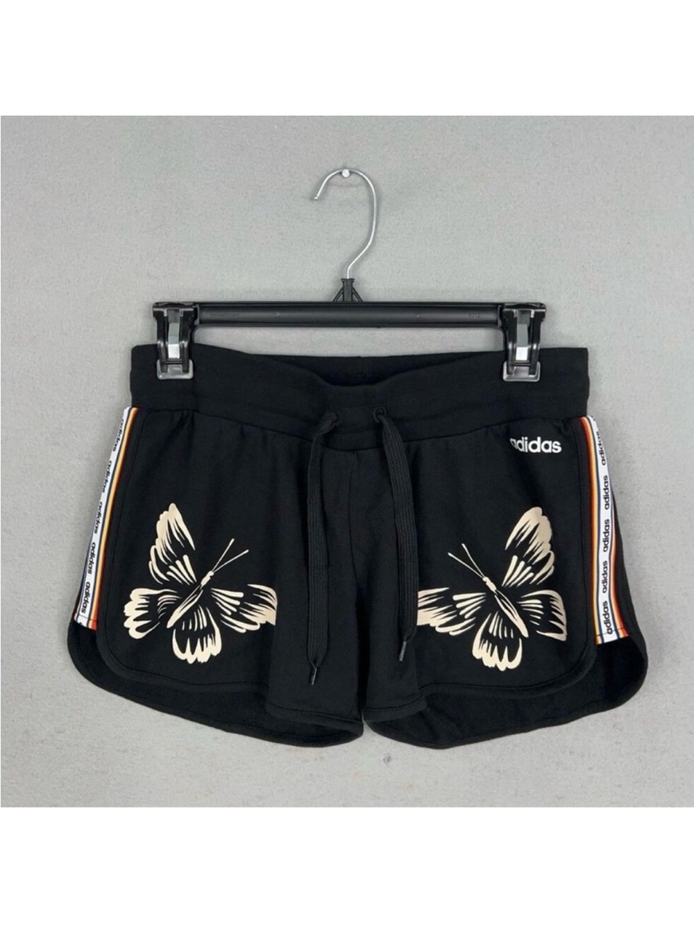 Adidas x FARM RIO Black Butterfly Graphic Side Spellout Shorts Size Small S - Picture 2 of 10